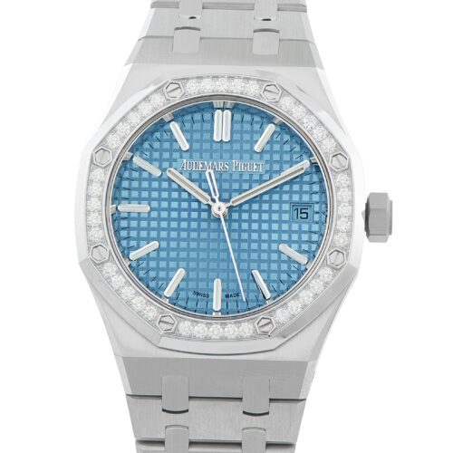 Audemars Piguet Royal Oak Light Blue Dial Diamond Set Bezel Steel Watch