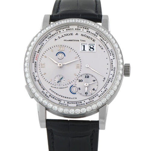 A. Lange & Sohne Lange 1 Time Zone Diamond Bezel Platinum Watch