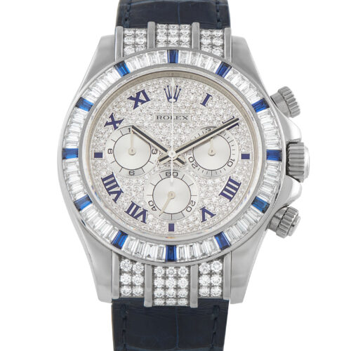 Rolex Daytona Diamond And Sapphire Bezel White Gold Watch