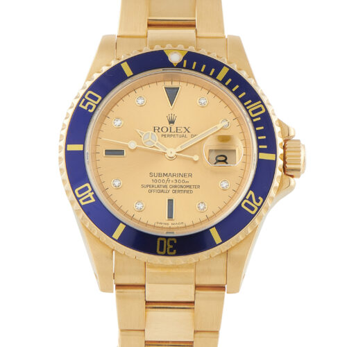 Rolex Submariner Date Champagne Serti Dial Yellow Gold Watch