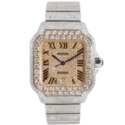 Cartier Santos Iced Out Steel / Rose Gold WSSA0018